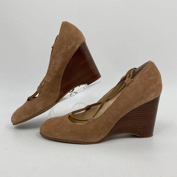 Adrienne Vittadini Brown Suede Lace Up Wedges | High Heel Style - Picture 4 of 10